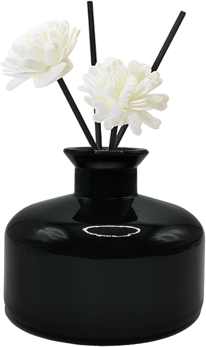 200 ml/6.7 oz Empty Glass Diffuser Bottles Refillable Aromatherapy Jar Container DIY Replacement Diffuser Accessories Essential Oils Crafts Decor (Black)