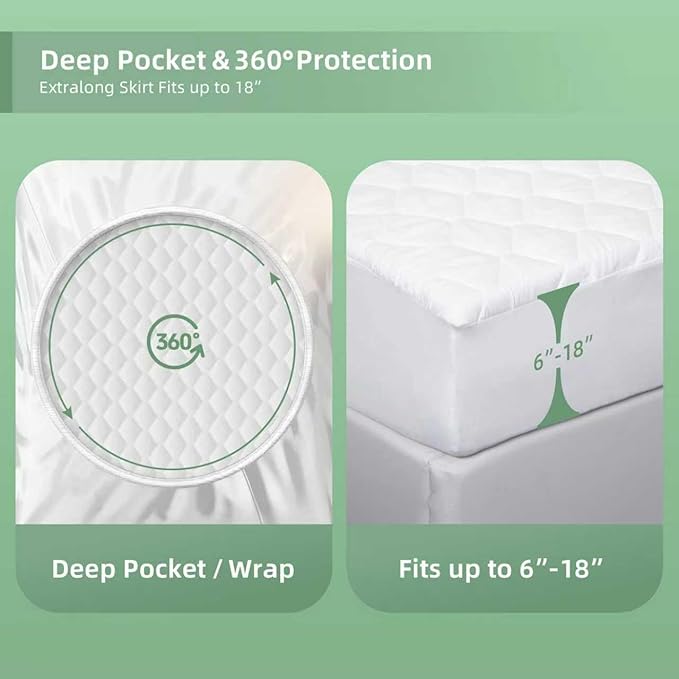 Waterproof Mattress Protector, Mattress Cover, Soft, Breathable,Noiseless, Deep Pocket 6-18 inches, White for Home Hotel Bedroom,Easy wash (Full)