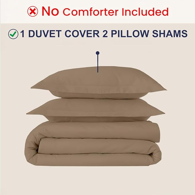 Kotton Culture 3 Pc Duvet Cover King Size Set-100% Egyptian Cotton 600 Thread Count Ultra Soft Premium Durable Comforter Cover Zipper Closure & Corner Ties - (Taupe, 104" X 94")