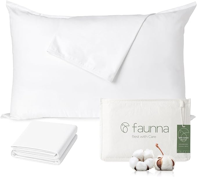 FAUNNA 100% Cotton Pillow Protectors, Bed Bug Proof, Hypoallergenic, Featuring Antimicrobial Product Protection for Enhanced Freshness, Premium Breathable Zippered Protectors(Queen Size, 6 Pack)