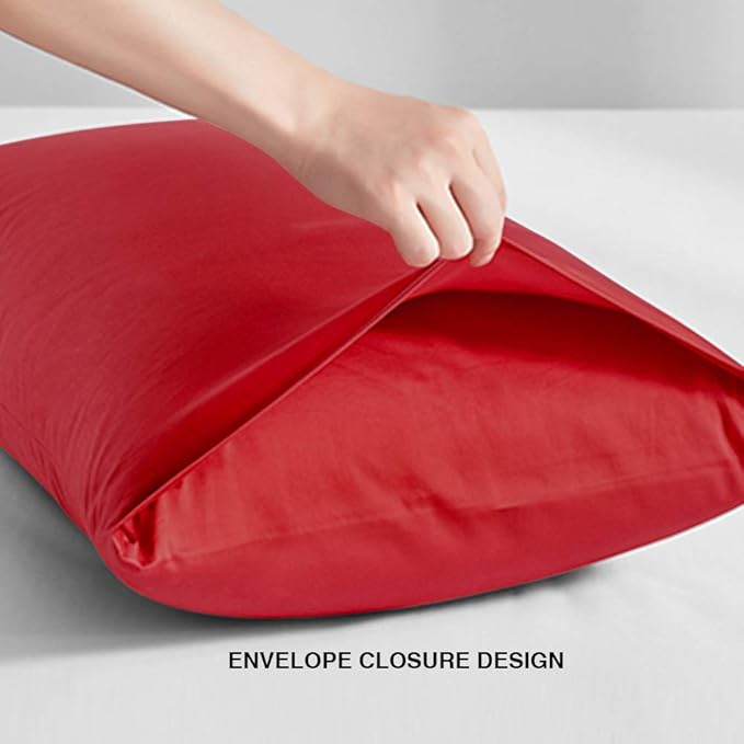 FLXXIE Pillow Cases Queen, Soft Microfiber Pillow Covers with Envelope Closure, Wrinkle Resistant Pillowcases, 2 Piece Set, 20x30, Red