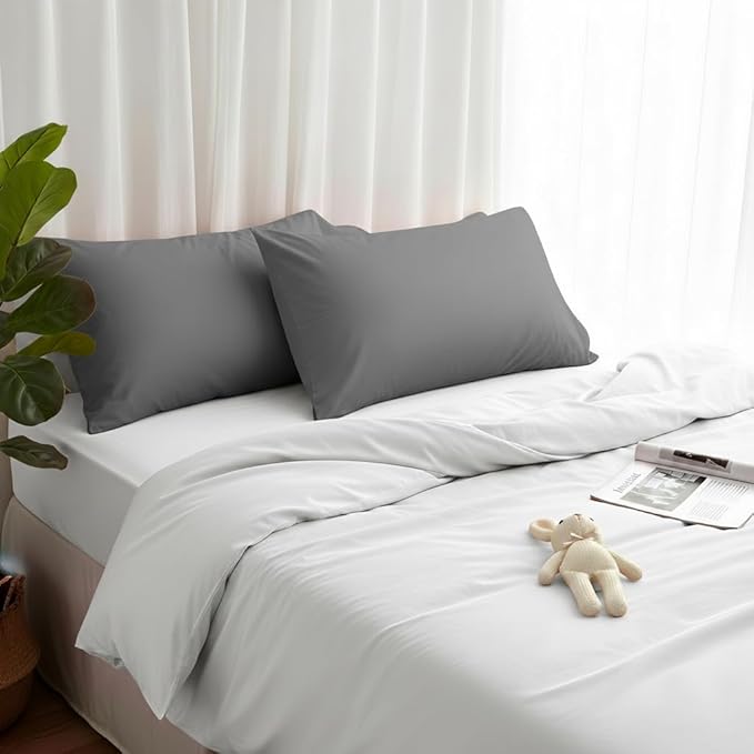 Brushed Microfiber Pillow Cases Standard Size Pillow Case-Envelope Closure Pillowcases Set of 2,Cooling & Moisture Wicking,Wrinkle Resistant Bed Pillowcases 20" X 30"(Queen,Dark Gray)
