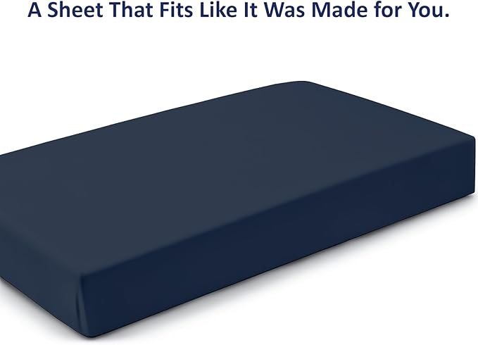 Cot Size 28" x 75" Fitted Sheet, 100% Egyptian Cotton, Perfect for Camp Bunk Beds/RVs/Guest Beds/Army Cots/Replacement Mattress (Navy Blue)