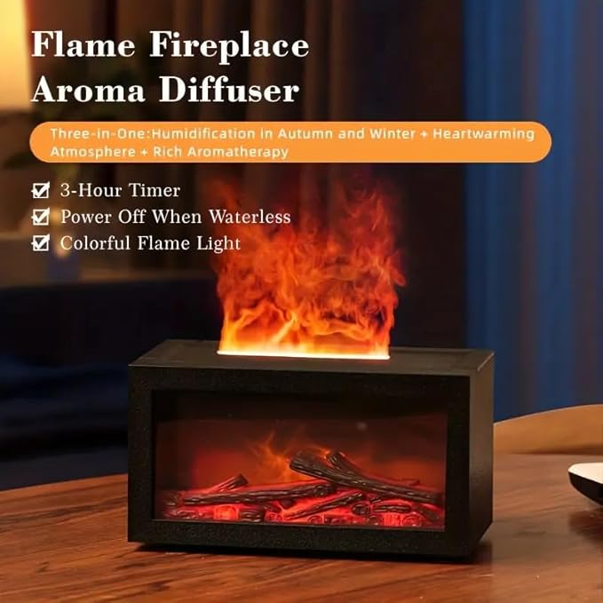 Fireplace Flame Air Diffuser Humidifier,7 Colors Aromatherapy Essential Oil Diffuser,Ultrasonic Aroma Humidifier with Timer 3D Fireplace-Style Humidifier for Home,Bedroom,Office,Yoga, Auto-Off