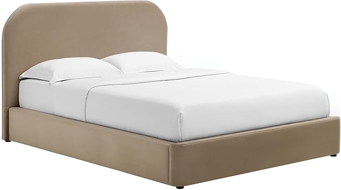Modway Keynote Modern Queen Bed Frame with Curve Shaped Headboard in Taupe, Upholstered in Performance Velvet, Queen Size Platform Bedain-Resistant Velvet Bed, Soft Cloud Bed Frame