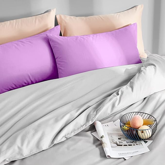FLXXIE Pillow Cases Standard Size, Soft Microfiber Pillow Covers with Envelope Closure, Wrinkle, Stain Resistant Pillowcases, 2 Piece Set, 20x26, Lavender