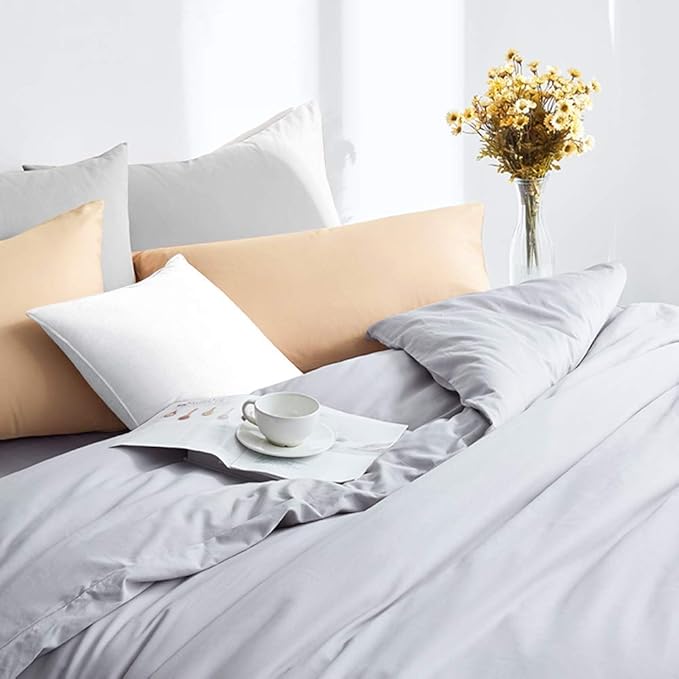 FLXXIE Pillow Cases Queen, Soft Microfiber Pillow Covers with Envelope Closure, Wrinkle Resistant Pillowcases, 2 Piece Set, 20x30, Light Grey