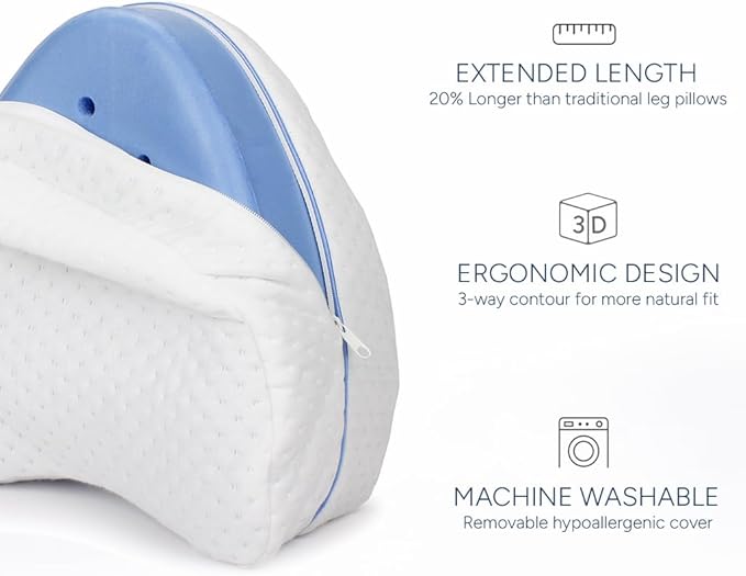 Contour Legacy Leg & Knee Foam Support Pillow for Side Sleepers Soothing Relief for Back, Hips, Knees, Joints, Nerves & Muscles