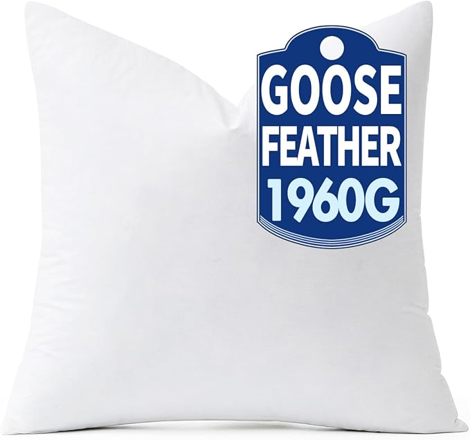 MIULEE 28 x 28 Goose Feather Down Euro Pillow with 100% Cotton Cover, Set of 1 Soft Fluffy Decorative Pillow Insert for Sofa Bed Couch Living Room White