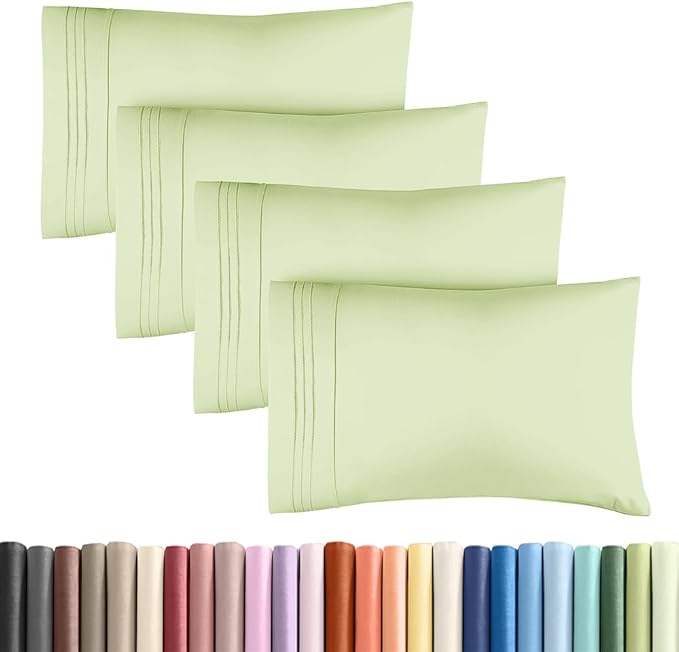 King Standard Pillow Cases Set of 4 - Soft Hotel Quality Pillowcase Covers - Comfy Bedding for Women, Men, Kids & Teens - Machine Washable Pillow Protectors - 4 Piece - King Standard Light Sage Green