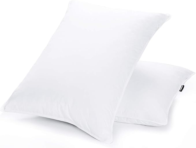 JA COMFORTS Duck Feather Down Bed Pillows for Sleeping(2 Packs)-King(20IN×36IN),High Filling Weight,600 Thread Count,Double-Layer Downproof Fabric Design,10% Duck Down,Cotton Cover,White