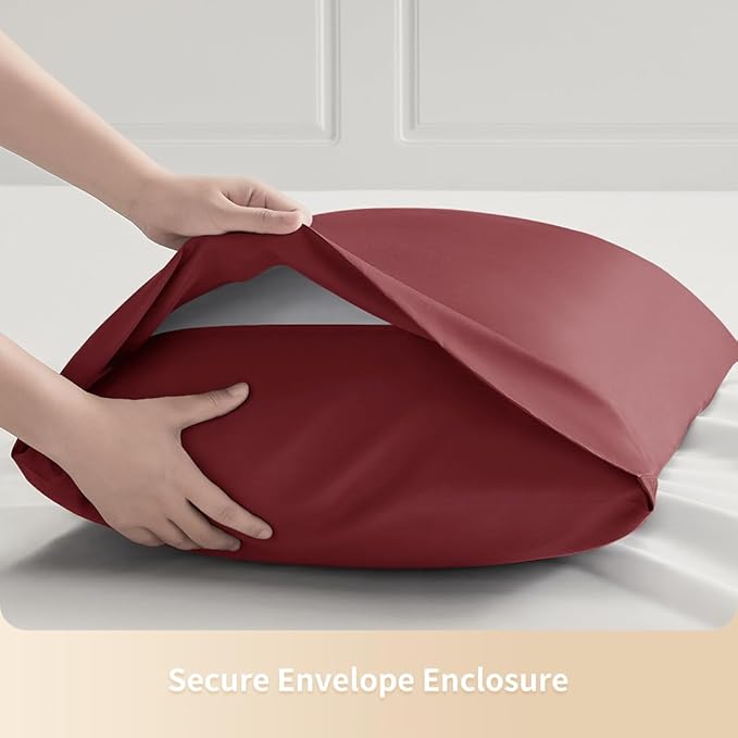 Queen Pillowcases, Cooling Viscose from Bamboo Pillow Covers with Envelope Closure, Soft Moisture-Wicking for Hot Sleepers, Hair and Skin-Friendly, Burgundy, 2 Pack