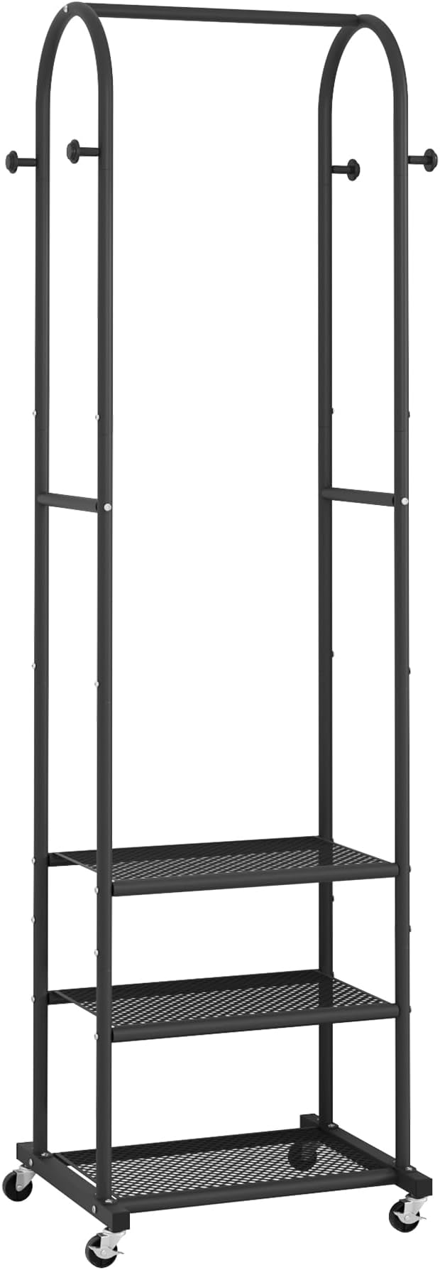 Kaitiemoo Heavy Duty Clothing Rack with Wheels,Modern Garment Rack with 3 Metal Shelves, 71.8Inches Display Rack for Hanging Clothes, Hanging Rod for Small Space,Black
