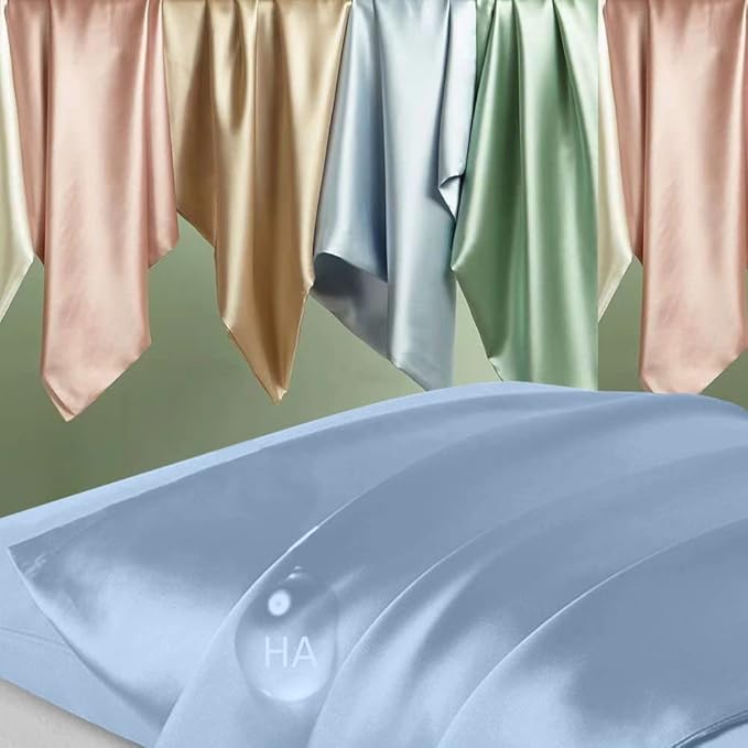 Silk Pillowcase for Hair and Skin, Mulberry Silk Pillow Cases Standard Size, Anti Acne Cooling Sleep Both Sides Natural Silk Satin Pillow Case Covers with Hidden Zipper, Gifts for Women Men, Haze Blue