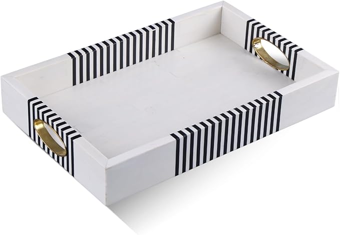 Handicrafts Home Decorative Tray 11x17 Inch, Optique Reflect Collection, Ottoman Coffee Table Tray with Handles, Resin Inlay Serving Tray for Living Room Decor, Modern Minimal Centerpiece Tray