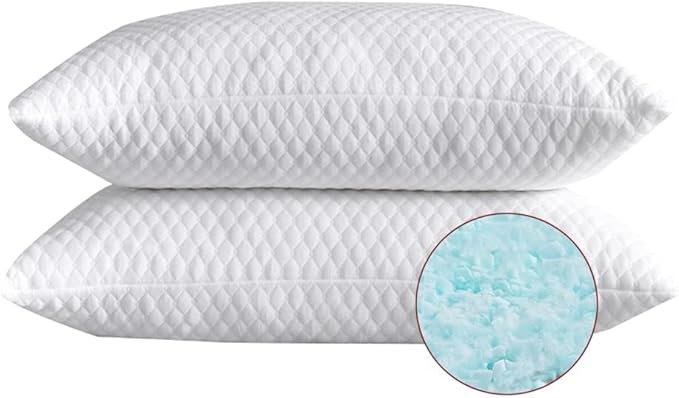 NTCOCO Shredded Memory Foam Bed Pillows for Sleeping Queen Size Set of 2,with Washable Removable Hypoallergenic Sleep Pillow for Back and Side Sleeper