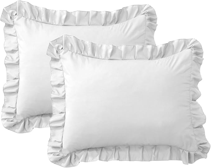 Ruffle Pillow Cases Standard Size Set of 2 –Soft Wrinkle Resistant Brushed Microfiber Ruffled Pillowcases –Envelope Pillow Shams Cover Festive Gift for Hotels,Guest Rooms 20x26 Inch (White)