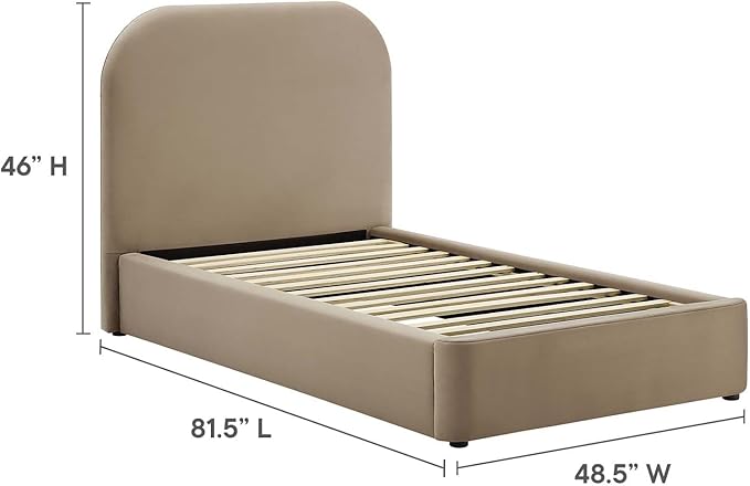 Modway Keynote Modern Bed Frame, Twin Size with Curve Shaped Headboard in Taupe, Performance Velvet
