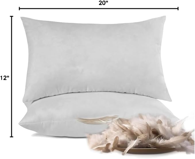Bafode Throw Pillow Inserts 20'' x 12'' Set of 2, Down Feather Decorative Pillows, Luxury White Throw Pillows for Couch, Sofa, Bed and Cushion