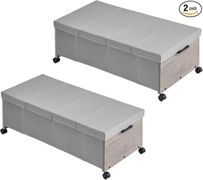FOUCSSOMEI Under Bed Storage with Wheels, Bigger Size, Under Bed Drawers Heavy Duty, 2 Packs, Wooden Under Bed Storage Containers Organizer, Metal Frame, Patented Design
