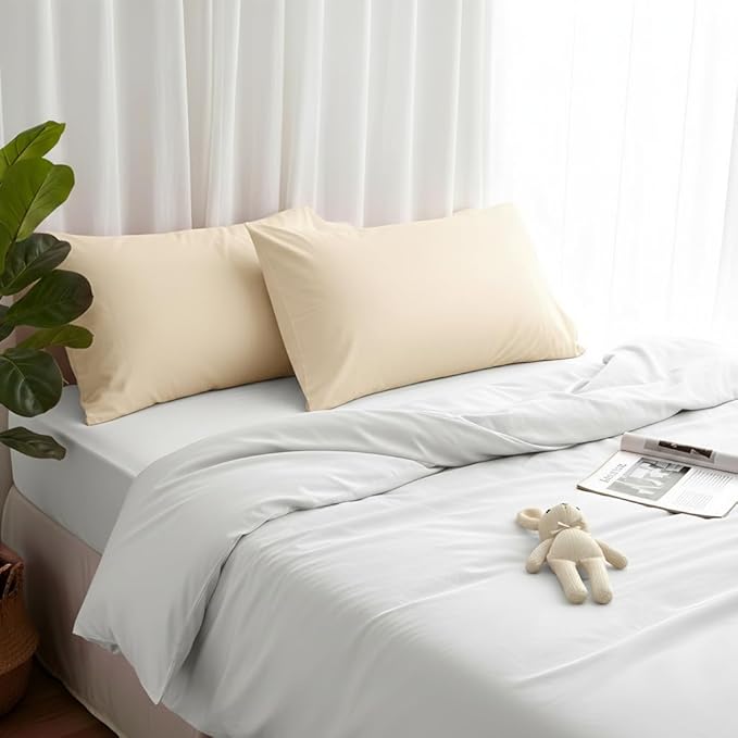 Brushed Microfiber Pillow Cases Standard Size Pillow Case-Envelope Closure Pillowcases Set of 2,Cooling & Moisture Wicking,Wrinkle Resistant Bed Pillowcases 20" X 30"(Queen,Khaki)