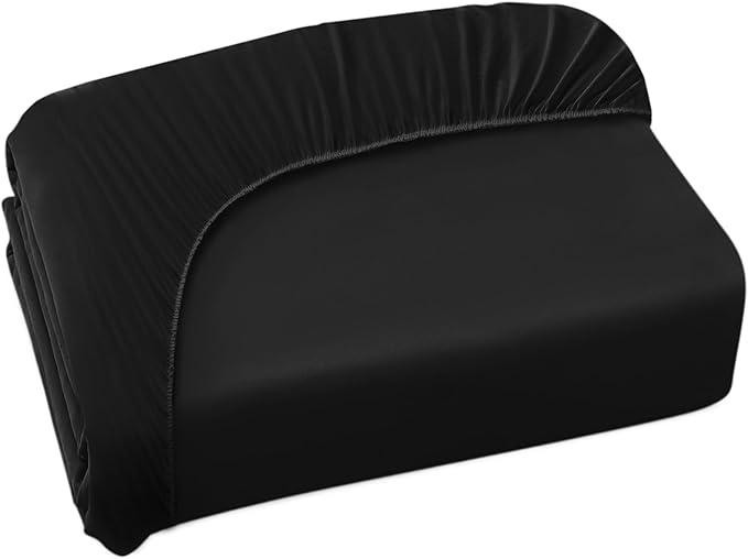 Twin Fitted Sheet Only, Twin Size Sheets for Kids Up to 14 Inches Deep Procket, Single Bed Mattress Sheets Stretchable Breathable Cover, Black