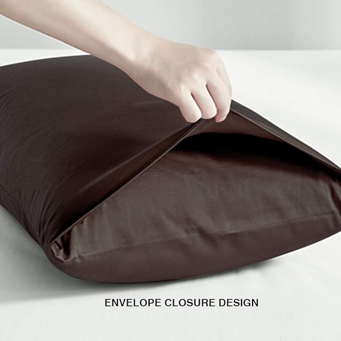 FLXXIE Pillow Cases Standard Size, Soft Microfiber Pillow Covers with Envelope Closure, Wrinkle, Stain Resistant Pillowcases, 2 Piece Set, 20x26, Dark Brown