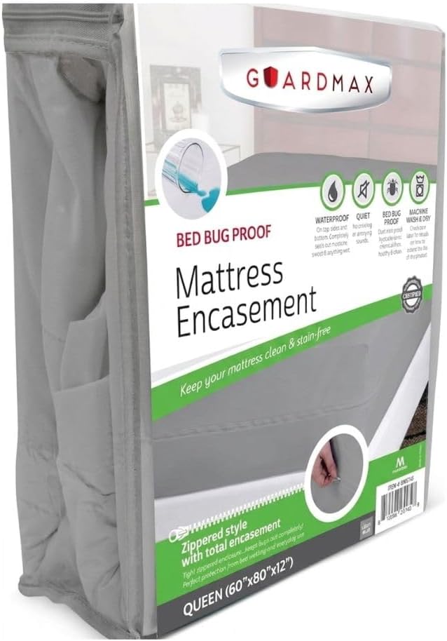 Guardmax Queen Mattress Encasement with Zipper, Waterproof, Bed Bug Proof, and Dust Mite Proof Mattress Protector for Queen Size Bed up to 12" Deep, Zippered All Around Jersey Knitted Mattress Cover