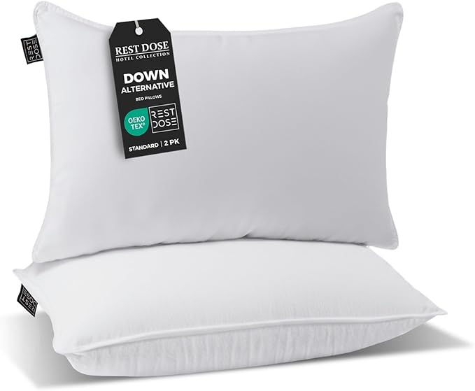 Bed Pillows for Sleeping, Set of 2 – Cooling, Hotel Quality with Soft Down Alternative Fill for Back, Stomach & Side Sleepers | White Microfiber Queen