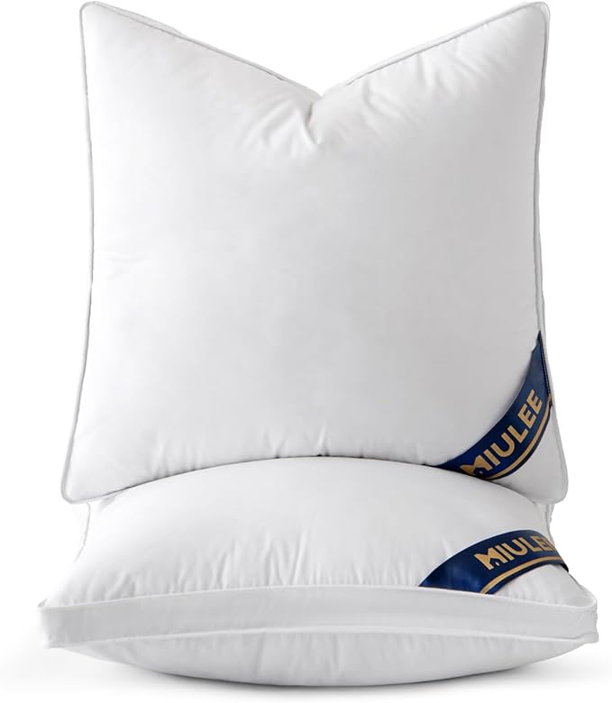 MIULEE 22x22 Feather Down Pillow Inserts with Gusset Bed Pillows,Set of 2 Luxury Fluffy Decorative Throw Pillows for Couch Sofa