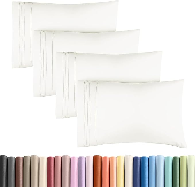Standard Pillow Cases Set of 4 - Ultra Soft Hotel Quality Pillowcase Covers - Comfy Bedding for Women, Men, Kids & Teens - Machine Washable Pillow Protectors - 4 Piece - Standard Size Antique White