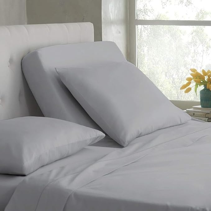 Rajlinen Top Split Head King Sheet Set for Adjustable Beds, Split King Flex Head Sheets, 34 Top Split, 100% Cotton, 16 Deep Pocket, Light Grey Solid