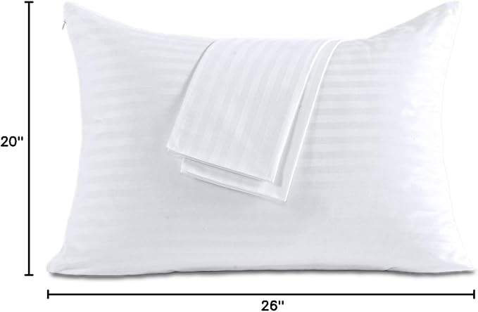 100% Cotton Pillow Protectors with Zipper Standard Size, White Pillow Cases Set of 2 for Home & Hotel, Sateen Soft Cooling Hidden Zippered Pillow Case Protector for Hair & Skin, 20x26 in