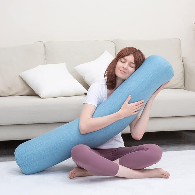 1 MIDDLE ONE Body Pillow, Bolster Pillow with Cooling Cover, Long Round Roll Cylinder Pillow for Bed, 47" x 7.87", Blue