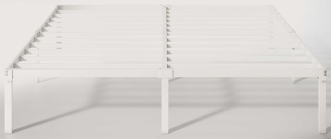 Allewie King Size Bed Frame, 14 inch Metal Platform Beds with Storage Space, No Box Spring Needed and Easy Assembly, White