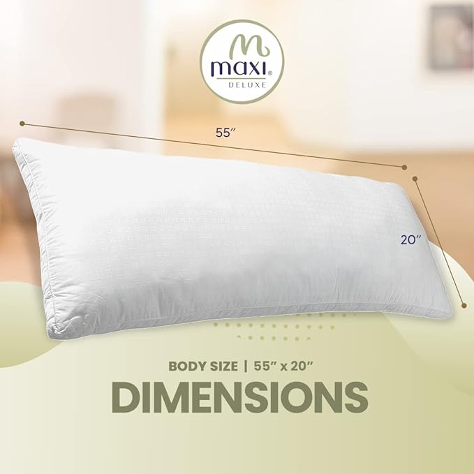 Maxi Deluxe Body Size Bed Pillow – Ultra Soft & Comfortable – Versatile for Side, Back & Stomach Sleepers – 300TC Cotton Top – Single Pack – (Body Size Pillow is 20 x 55)