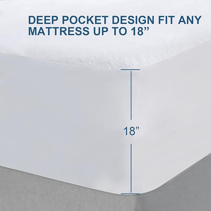 King Size Mattress Protector Waterproof,Smooth Top Mattress Protector for Kids,Breathable Skin Friendly and Noiseless Fitted Sheet,Viscose Terry Mattress Cover