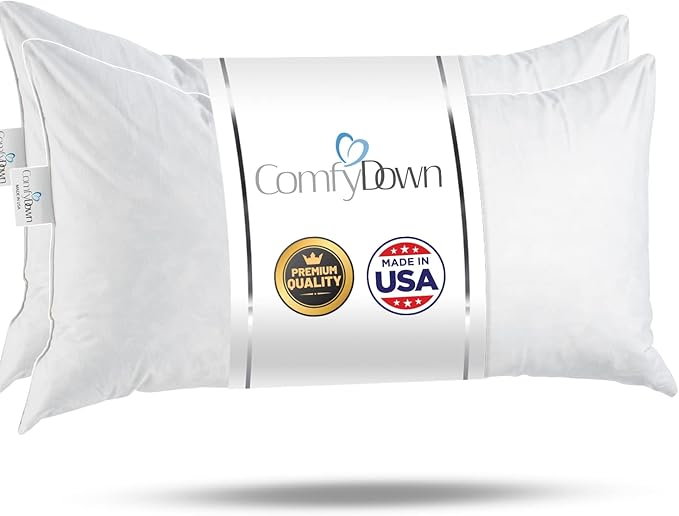 ComfyDown 14x22 Throw Pillow Inserts (Set of 2), Down & Feather Fill, 100% Cotton Cover, Made in USA – Premium Soft Lumbar Decorative Pillow Forms Sham Stuffers for Bed, Sofa & Couch