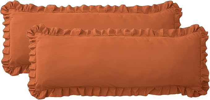 Ruffled Body Pillow Pillowcases Set of 2 – Soft Wrinkle Resistant Brushed Microfiber Body Pillowcases –Envelope Pillow Shams Festive Gift for Hotels, Guest Rooms 20x54 Inch (Tangerine)