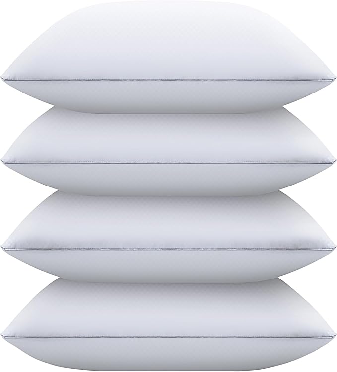Piwaal Bed Pillows for Sleeping Queen Size Set of 4, Down Alternative Filling, Fluff by Patting Pillows for Back, Stomach or Side Sleepers