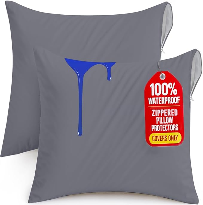 Utopia Bedding 2 Pack Waterproof Throw Pillow Protectors with Zipper 26 x 26 Inches (Gray), Bed Bug Proof Pillow Case Covers, Moisture Wicking Pillow Encasements