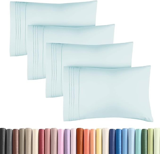 King Standard Pillow Cases Set of 4 - Soft Hotel Quality Pillowcase Covers - Comfy Bedding for Women, Men, Kids & Teens - Machine Washable Pillow Protectors - 4 Piece Set - King Standard Size Ice Blue