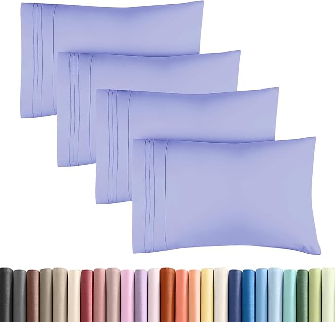 King Standard Pillow Cases Set of 4 - Soft Hotel Quality Pillowcase Covers - Comfy Bedding for Women, Men, Kids & Teens - Machine Washable Pillow Protectors - 4 Piece Set - King Standard Size Lavender
