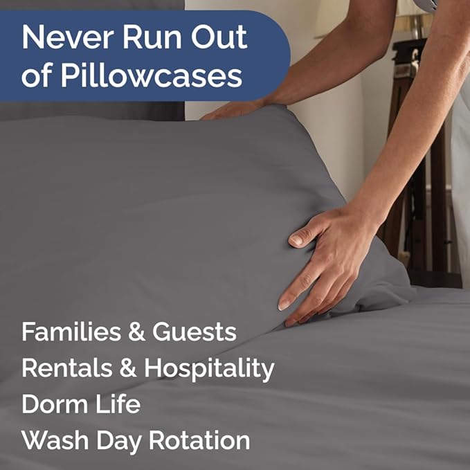 Standard Pillow Cases Set of 6 - Ultra Soft Hotel Quality Pillowcase Covers - Comfy, Cozy & Wrinkle Free - Shrink, Stain & Fade Resistant - Machine Washable Pillow Protectors - 6 Piece Set - Dark Grey