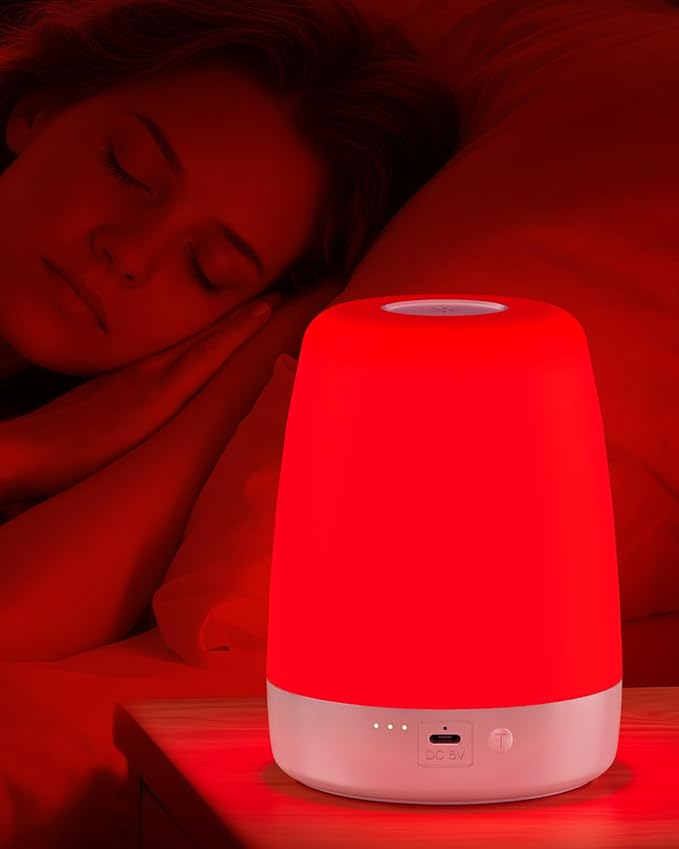 Red Light Night Light for Bedroom - 670nm Sleep-Enhancing Lamp, 2 Color Mode, 3 Brightness Level, Touch Control, 2H Timer, Memory Function, USB Charging, Sleep Christmas Gift for Adults&Kids