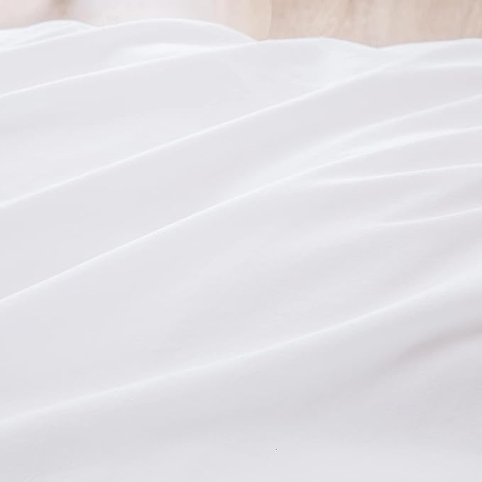 BESTOUCH Duvet Cover Set 100% Washed Cotton Linen Feel Super Soft Comfortable Chic Lightweight 3 PCs Home Bedding Set Solid Bright White Alaska King