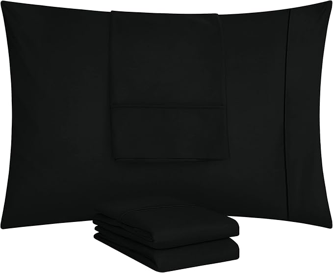 Utopia Bedding Standard Pillow Cases - 4 Pack - Envelope Closure - Soft Brushed Microfiber Fabric - Shrinkage and Fade Resistant Pillow Covers Standard Size 20 X 26 Inches (Standard, Black)