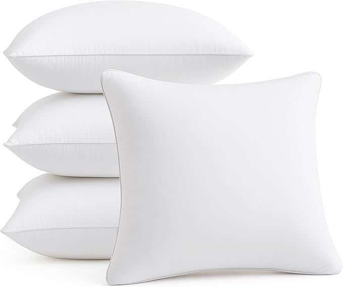 FAVRIQ 20 x 20 Pillow Inserts - Firm and Fluffy Decorative Square Sofa Throw Pillow with 100% Cotton Cover - Down Alternative Pack of 4