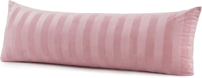 BEDELITE Velvet Body Pillow Cover with Zipper, Soft and Plush 20x54 Long Pillow Case, Velvety Smooth and Cozy Body Pillow Pillowcase for Bedroom, for All Seasons(Dusty Pink-Stripe)
