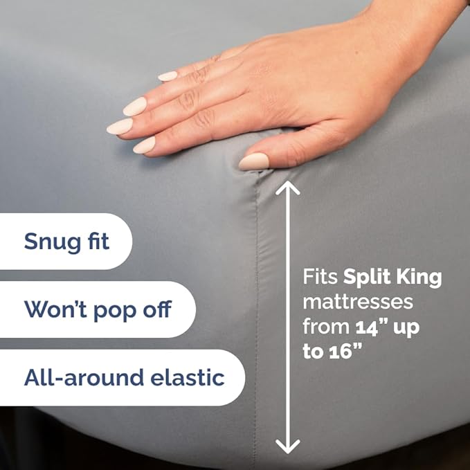 Flex Top Split Head King 4 Piece Sheet Set - Ultra-Soft, Breathable & Cooling Bed Sheets Set - Hotel Luxury Bedding for Women & Men with Deep Pockets - Wrinkle and Fade Free - Oeko-Tex - Steel Blue